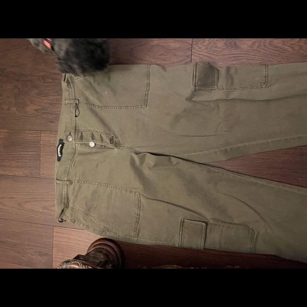 Army green cargo joggers button fly pants